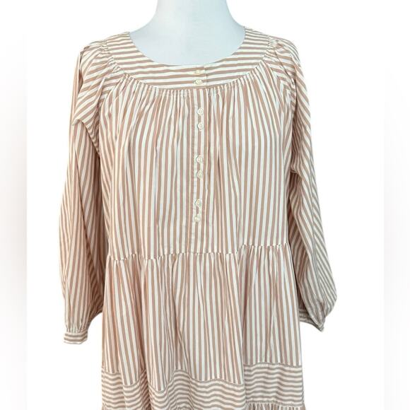 THE GREAT. Patio Tiered Swingy Blouson Maxi Dress in Cream Malt Stripe 1 Small - Picture 3 of 15